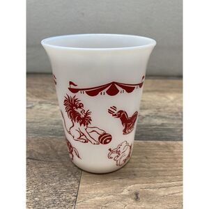 Vintage‎ Hazel Atlas Circus Animals Juice Glass, White Red Milk Glass